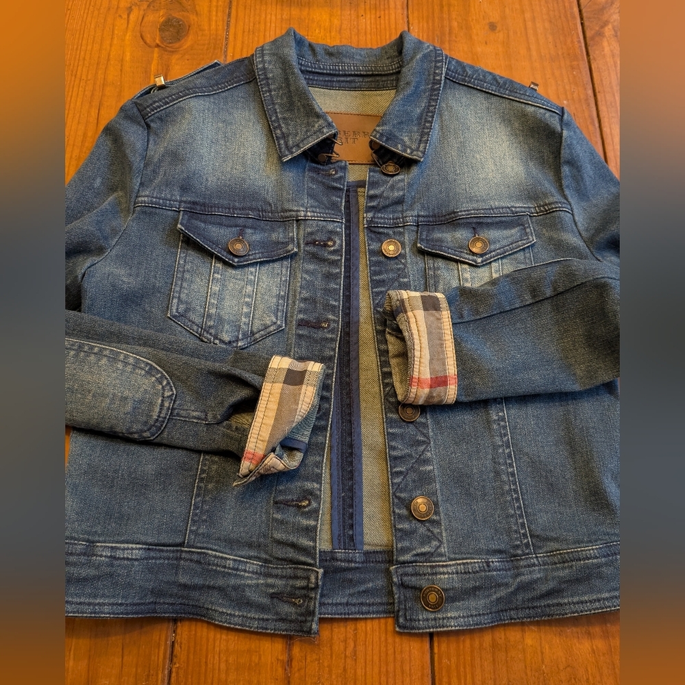 Burberry Blue Denim Jacket with Plaid Lining
